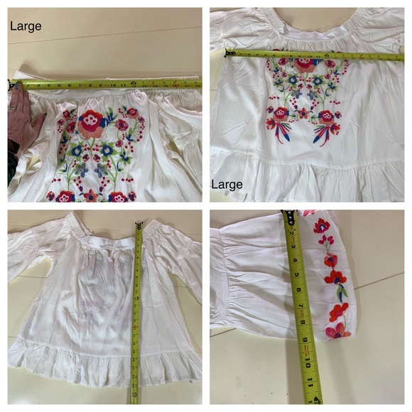 ❗️SALE❗️Cream Boho Embroidered Off Shoulder Top - Picture 2 of 5